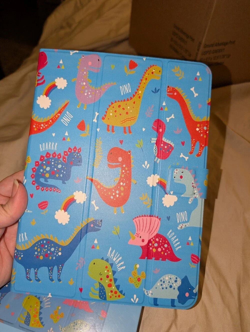 Kids Universal Tablet Case Blue Orange Dinosaur Print One Size